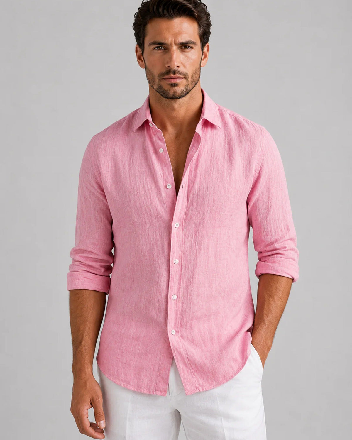 Herreskjorte med krave, lange ærmer og knaplukning