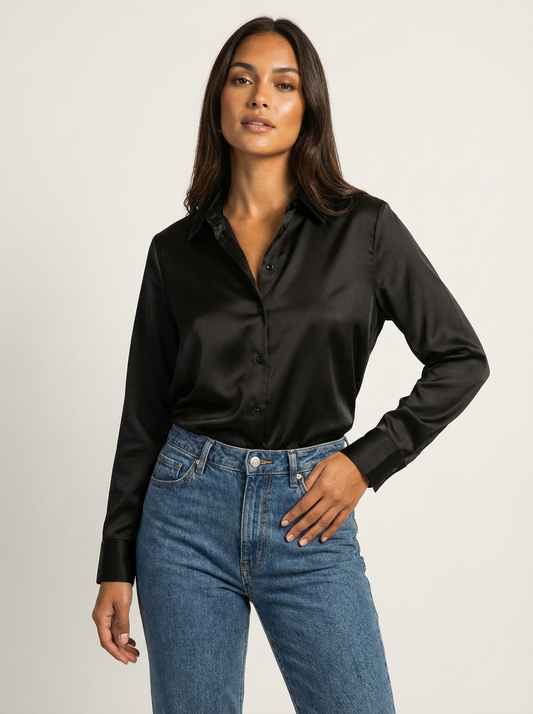 Satin dames bluse – Lynn