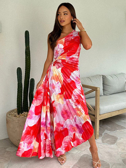Chic One-Shoulder Kjole med Blomsterprint