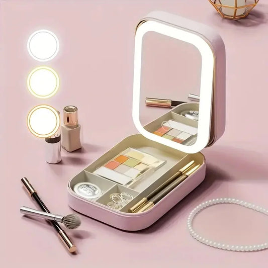 GlamBox™ LED Justerbart Tre-farvet Make-up Spejlcase med Lys