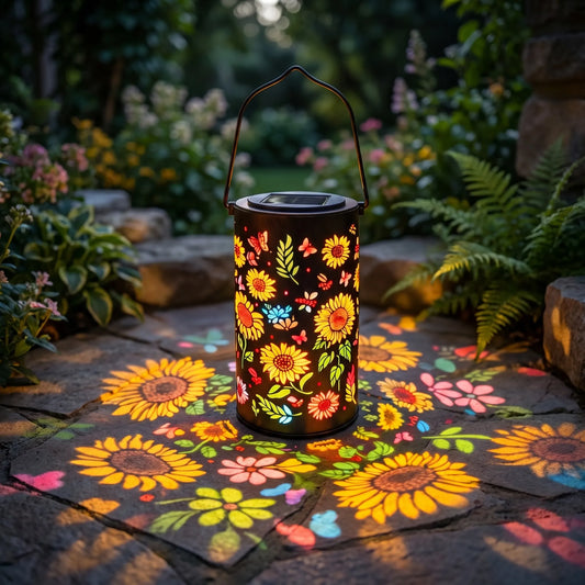 Solenergi lampe med blomsterprojektion til haven