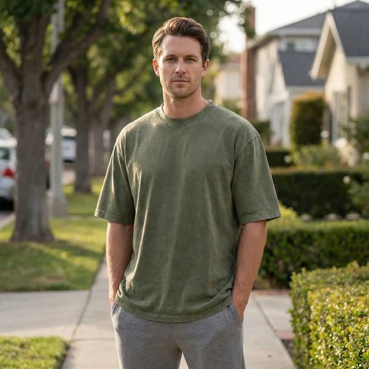 Herre T-shirt | Oversized Bomuldslook med Vasket Finish