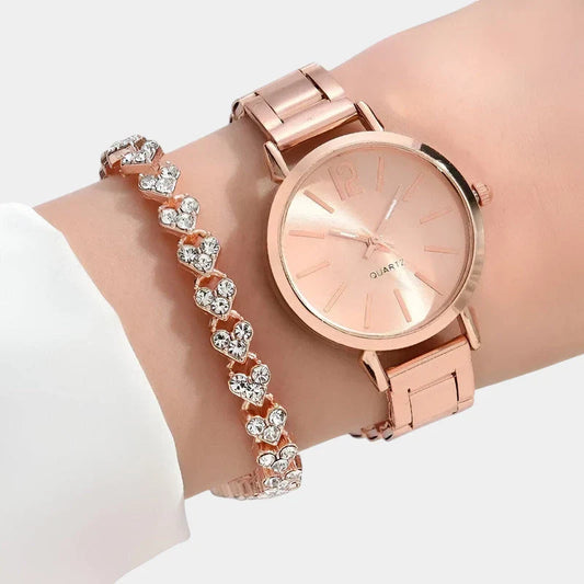 Virelle | Dameur – Rundt Metalhus, Elegant Urskive, Inkluderer Armbånd