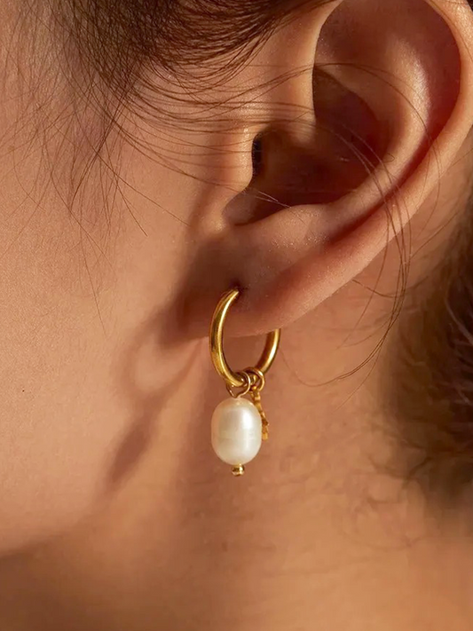 Gold Star Earrings with Silk Freshwater Pearls