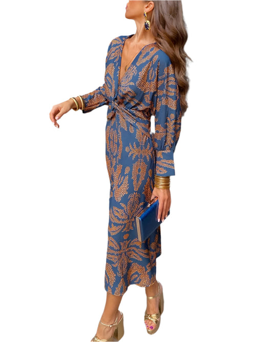 Bloemen Midi Jurk met Twist Taille