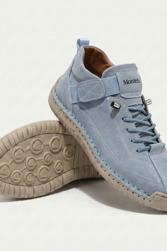 Høje damesneakers med snørebånd, remdetalje og rund tå