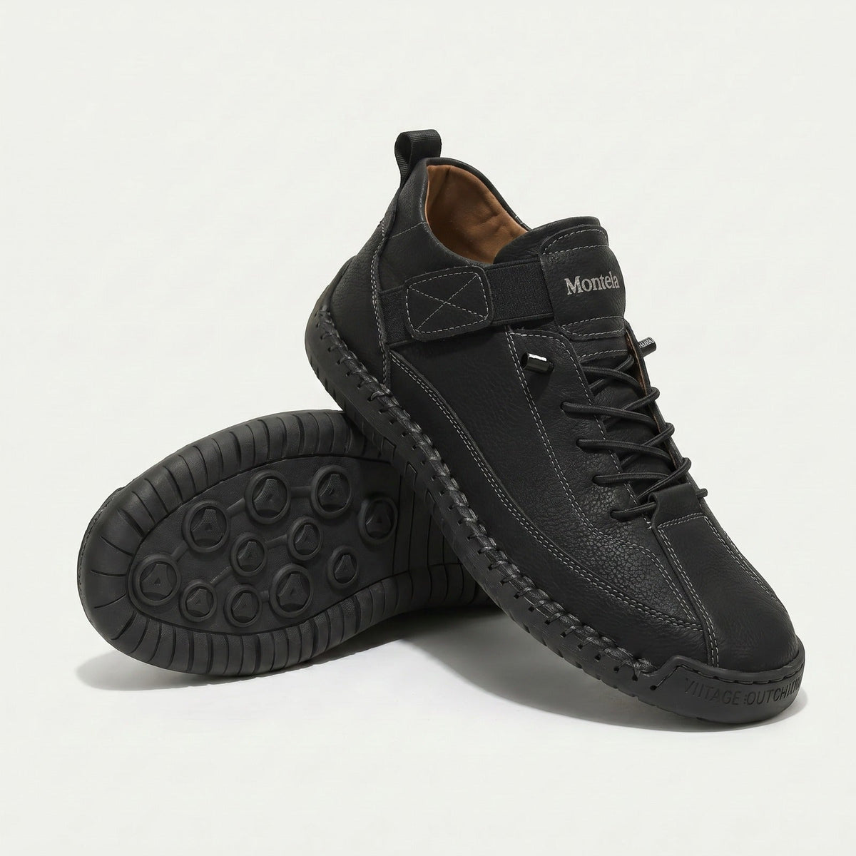 Høje damesneakers med snørebånd, remdetalje og rund tå