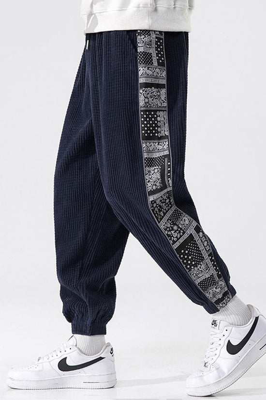 Corduroy-joggerbukser med paisleyprint og sidelommer