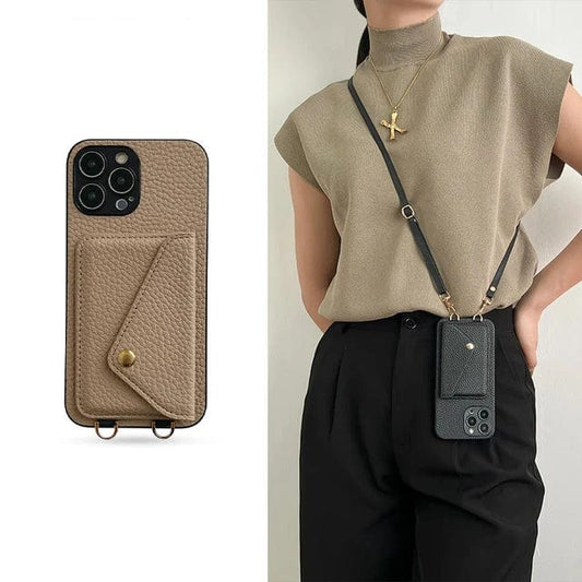 Læder Crossbody-etui til telefon med snor og kortholderdesign