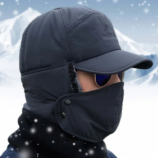 Varm herrevinterhat med øreflapper og ansigtmaske til ekstrem kulde
