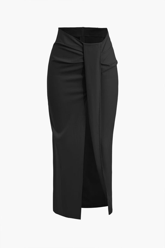 Fridoline | Chic Midi Dress with Wrap Effect, Draping, and High Slit