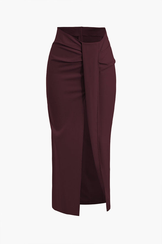 Fridoline | Chic Midi Dress with Wrap Effect, Draping, and High Slit