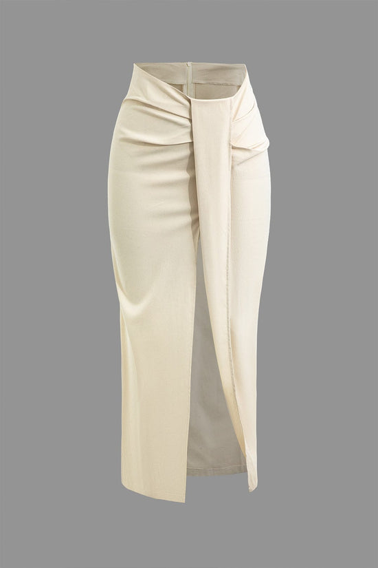 Fridoline | Chic Midi Dress with Wrap Effect, Draping, and High Slit