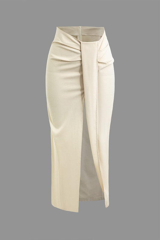 Fridoline | Chic Midi Dress with Wrap Effect, Draping, and High Slit