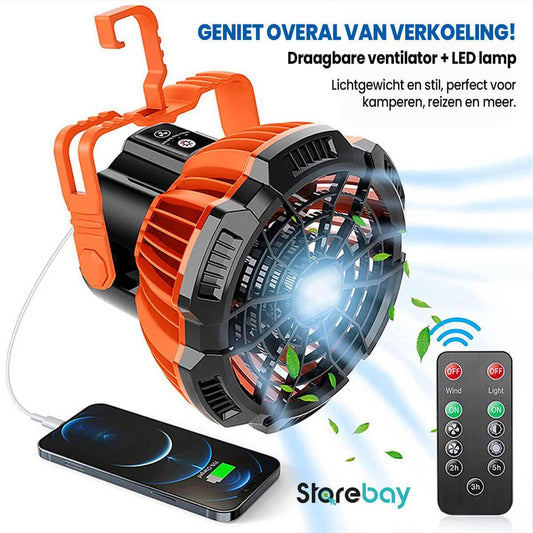 Bærbar campingventilator med LED-lampe - Stille og letvægtsdesign