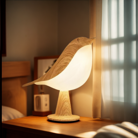 Fugleformet træbordlampe – stilfuld natlampe til hyggelig belysning