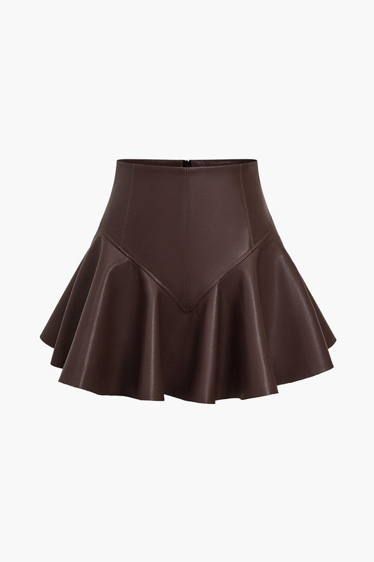 Marigold | Legende High-Waisted Kunstlæder Skaternederdel med Udsmykket Kant