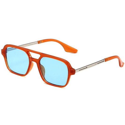 Herren Vintage Sonnenbrille | Polygonales Doppelbrücke | Transparenter Rahmen & UV-Schutz