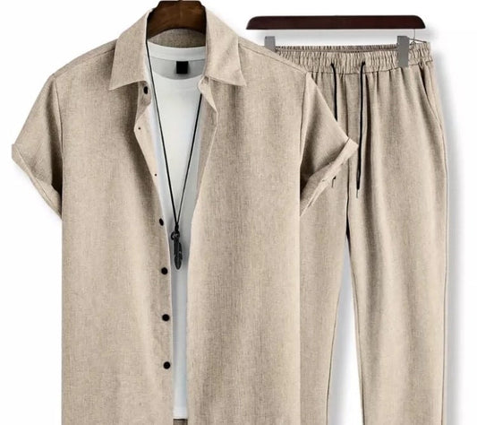 Herre Sommer Outfit | Revers Skjorte & Snoretræk Bukser | Let Stræk | Polyester