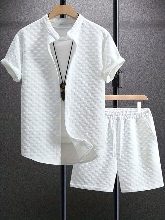 Herre 2-delt Casual Sæt | Elegant Outfit med Reverskrave & Strækbart Materiale