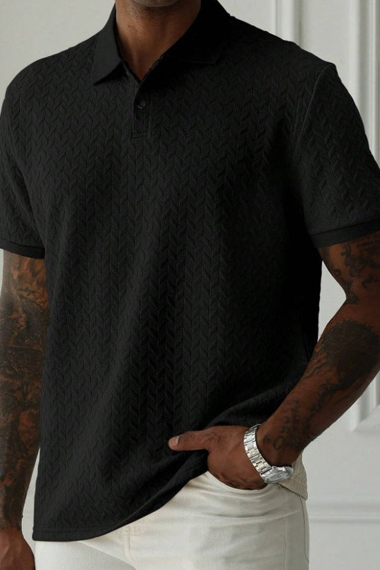 Herre Poloshirt | Korte Ærmer & Unik Struktur | Elegant Casual Wear | Behagelig Pasform