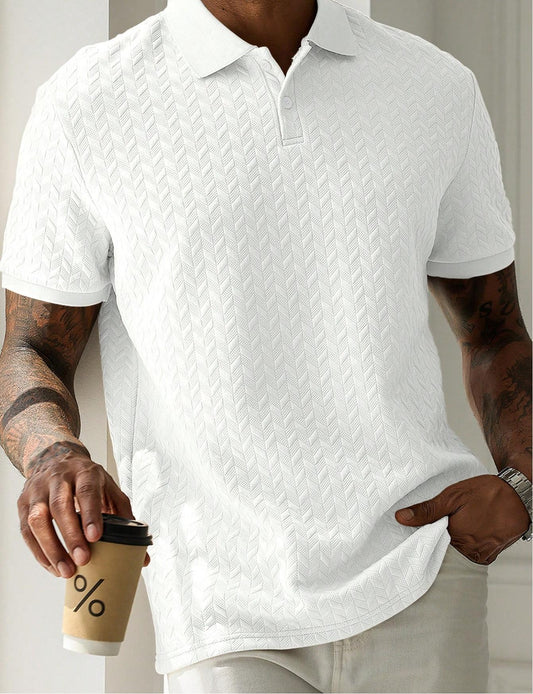 Herre Poloshirt | Korte Ærmer & Unik Struktur | Elegant Casual Wear | Behagelig Pasform