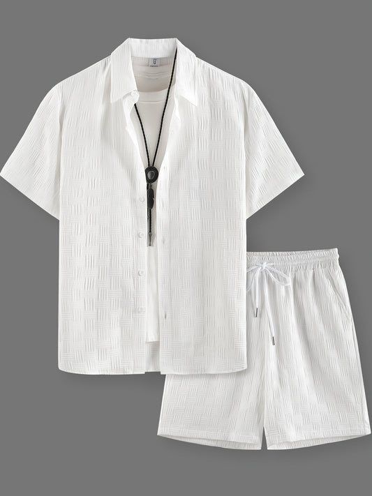 Herre Sommeroutfit | Broderet Skjorte & Snøre Shorts | Ensfarvet | Casual Stil