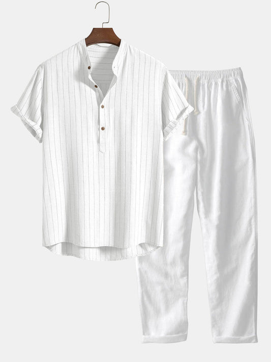Herre Zomerset | Korte Ærmer Skjorte og Bukser | Klassisk & Casual med Stående Krave