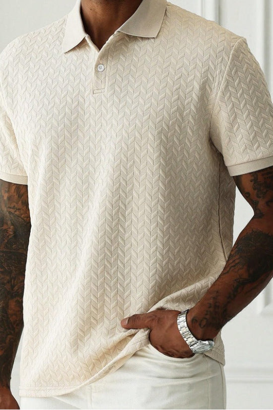 Herre Poloshirt | Korte Ærmer & Unik Struktur | Elegant Casual Wear | Behagelig Pasform