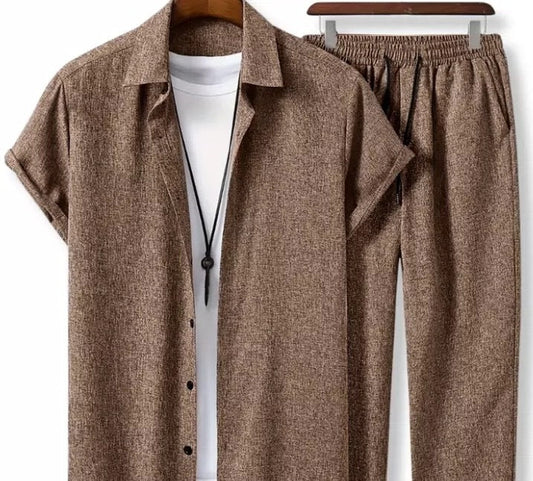 Herre Sommer Outfit | Revers Skjorte & Snoretræk Bukser | Let Stræk | Polyester