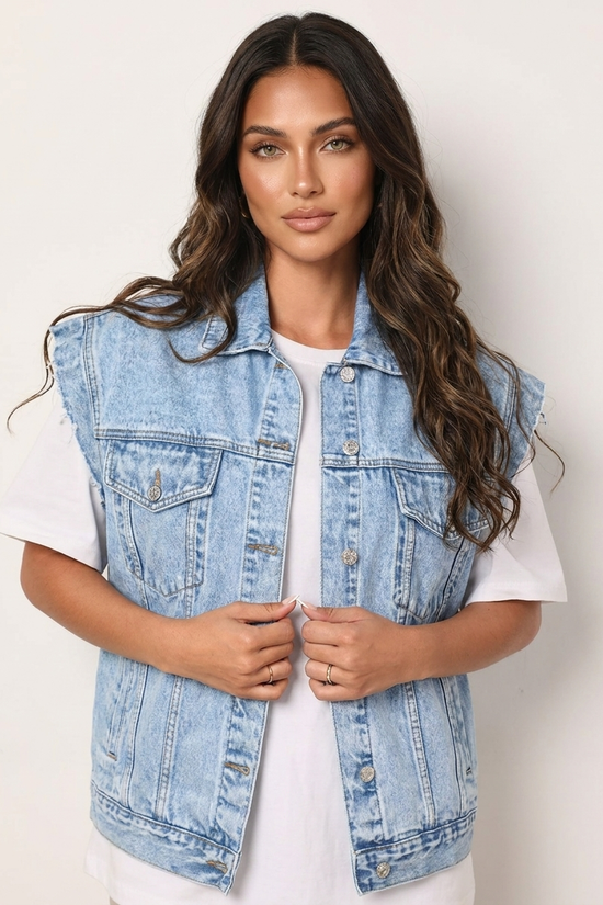Denim gilet med sej vintage look - Jade