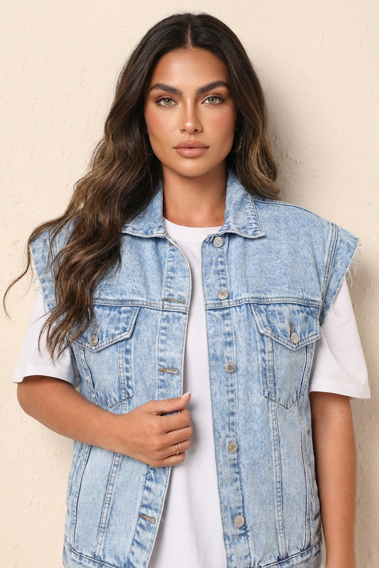 Denim gilet med sej vintage look - Jade