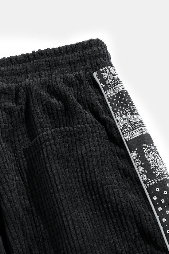 Corduroy-joggerbukser med paisleyprint og sidelommer