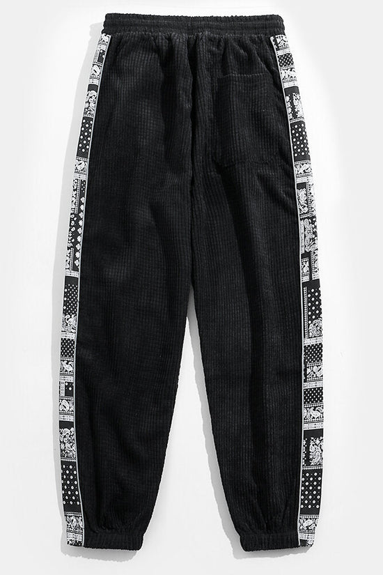 Corduroy-joggerbukser med paisleyprint og sidelommer