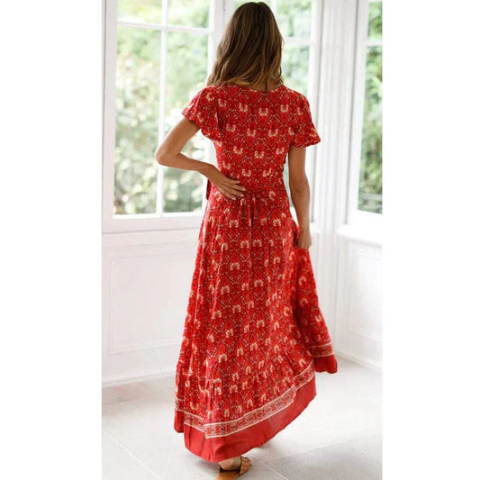 Boho Maxikjole med Vikkelook og Slids – Sommerlig og Feminin