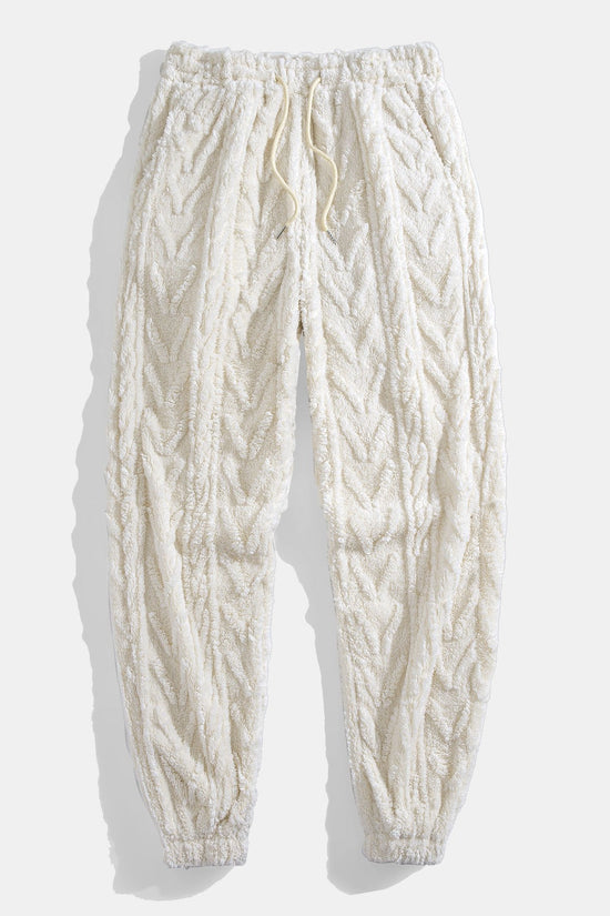Geometrisk jacquard teddy hoodie og joggerbukser