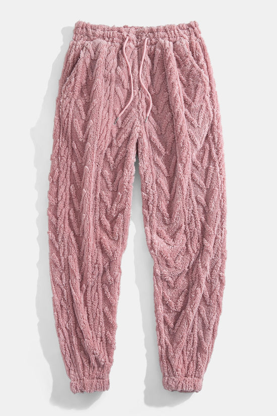 Geometrisk jacquard teddy hoodie og joggerbukser