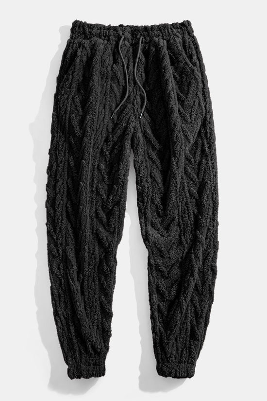 Geometrisk jacquard teddy hoodie og joggerbukser