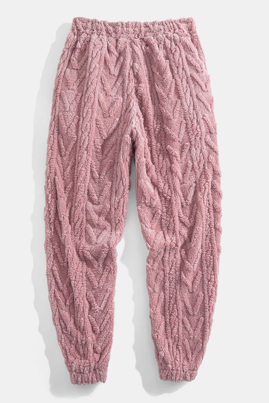 Geometrisk jacquard teddy hoodie og joggerbukser