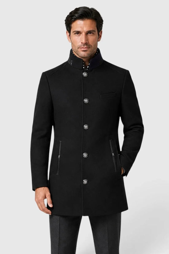 Herre trenchcoat med høj krave, knapper og lynlåslommer