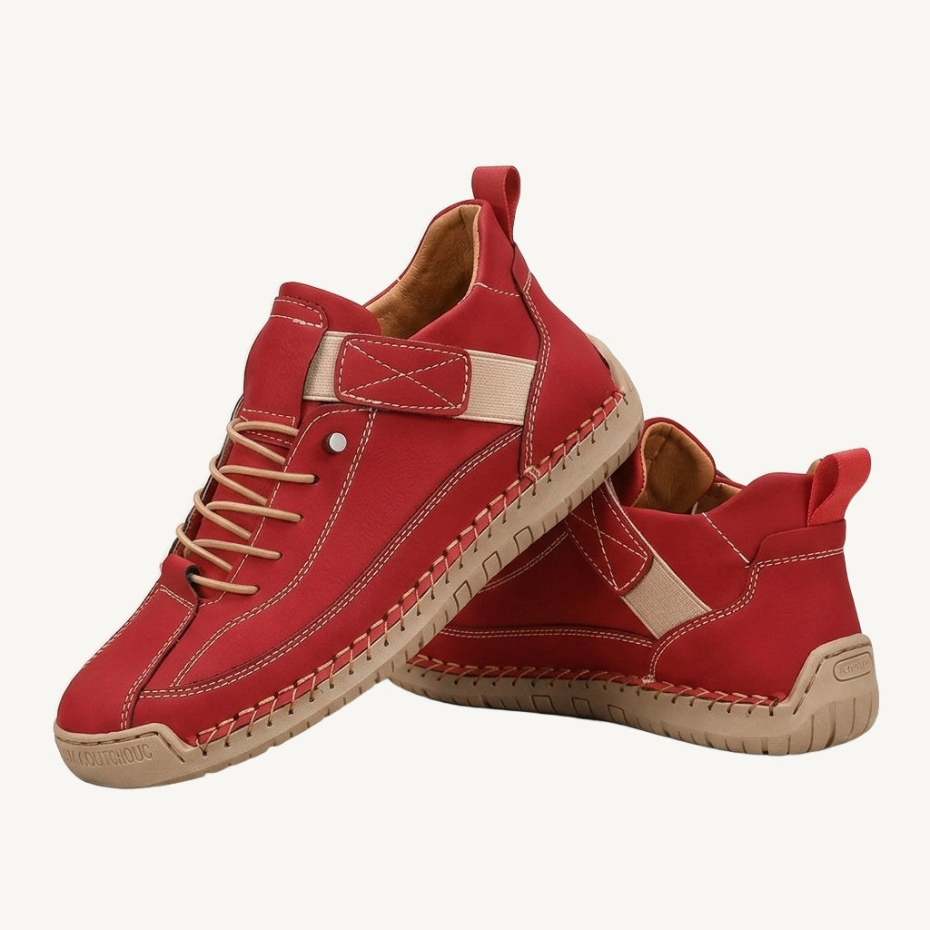 Damesneakers med højt skaft, snørebånd, remdetalje og flad sål