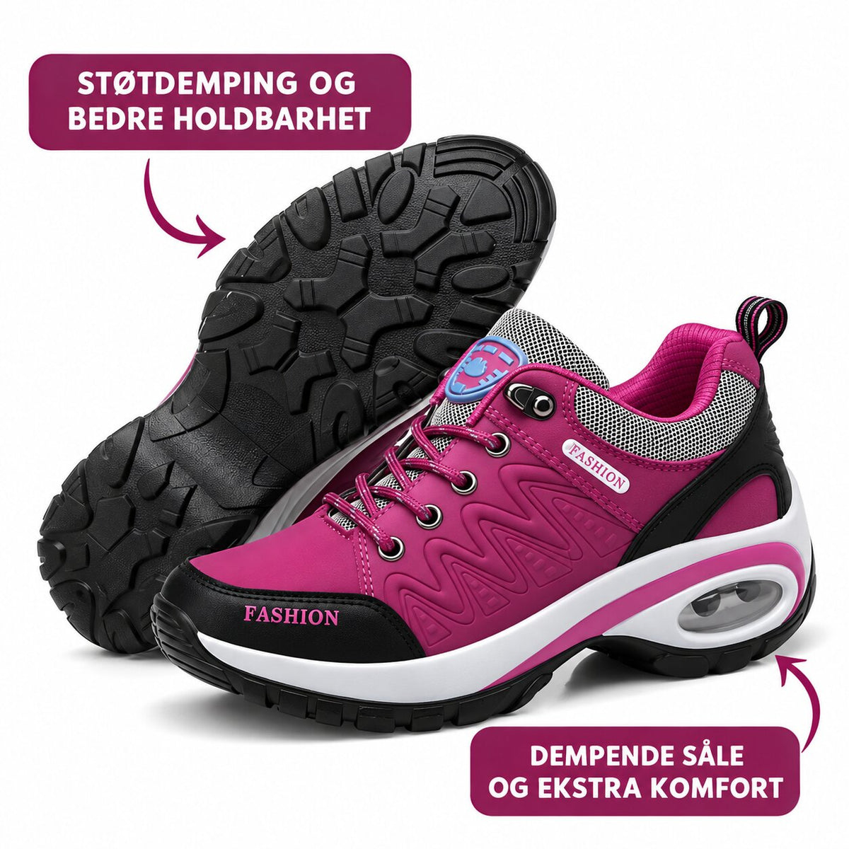 Damesneakers med snørebånd, polstret krave og markant profilsål