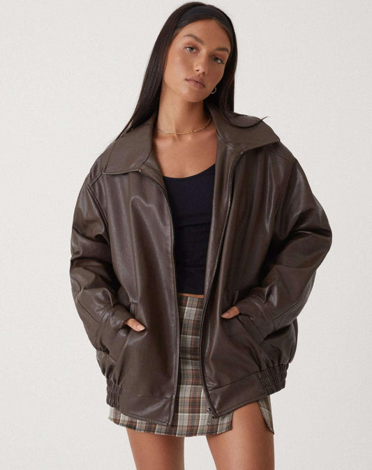 Sophia | Oversized PU-Læderjakke til Damer – Trendy Design i Højkvalitets Kunstlæder