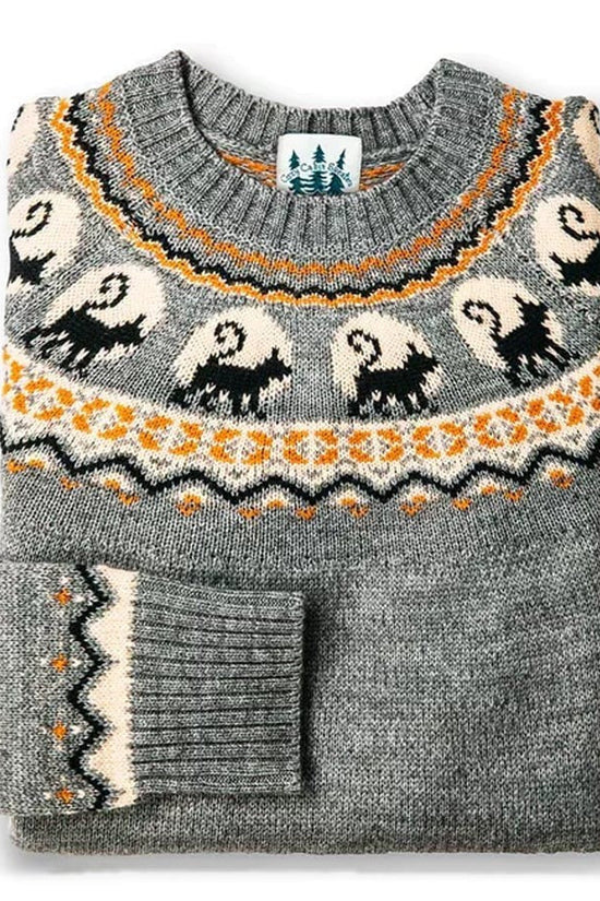 Dame striktrøje med flerfarvet Fair Isle-mønster, rund hals og lange ærmer