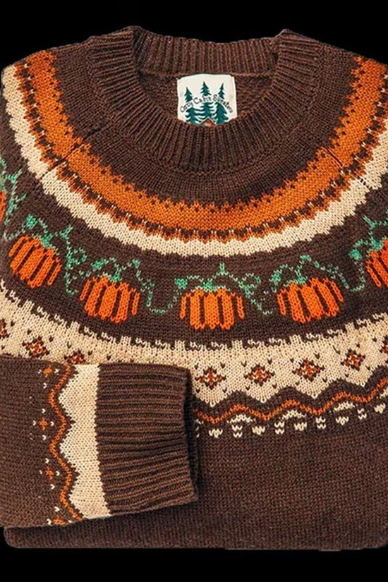 Dame striktrøje med flerfarvet Fair Isle-mønster, rund hals og lange ærmer
